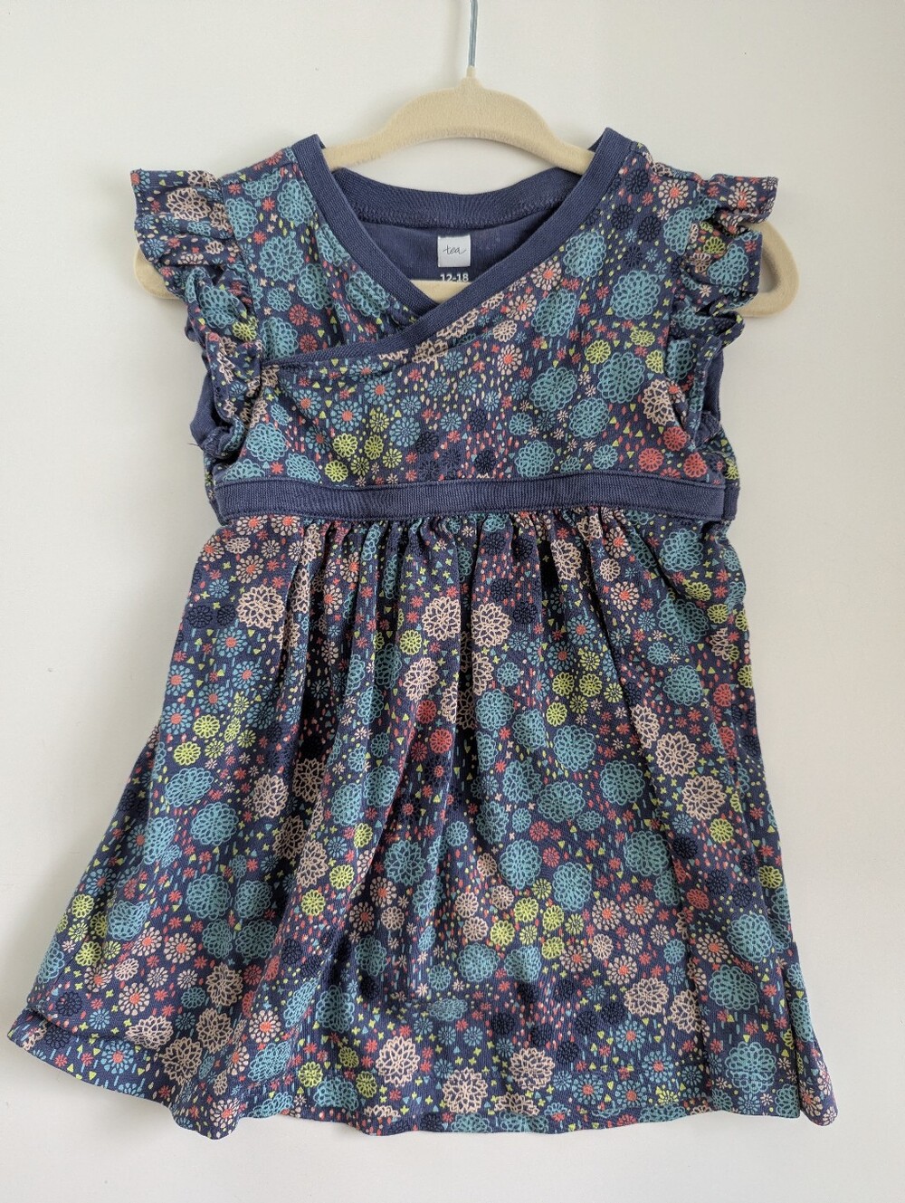 Tea Collection Girls Navy Floral Ruffle Sleeve Dress